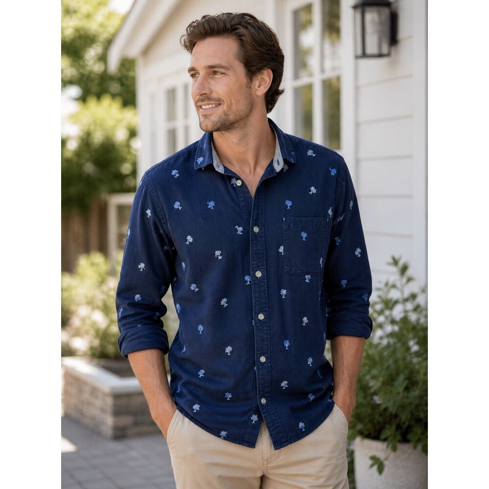 Tommy Bahama Men's Corduroy Twin Palms Shirt Throne in Navy Blue Size L